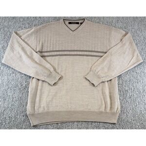 Bachrach Wool Blend Sweater Men's Large Beige V-Neck Long Sleeve Italian Wool‎